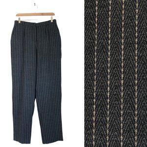 Vintage Wool High Waist Pants Gray tan Striped Lined Dressy Slacks Size 10 Med